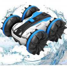 Amphibious Remote Control Car for Kids, Waterproof 4WD 2.4Ghz Stunt RC Car Boat with 360 Rotating and Flipping RC Truck,Off Road Rock CrawlerBlue
