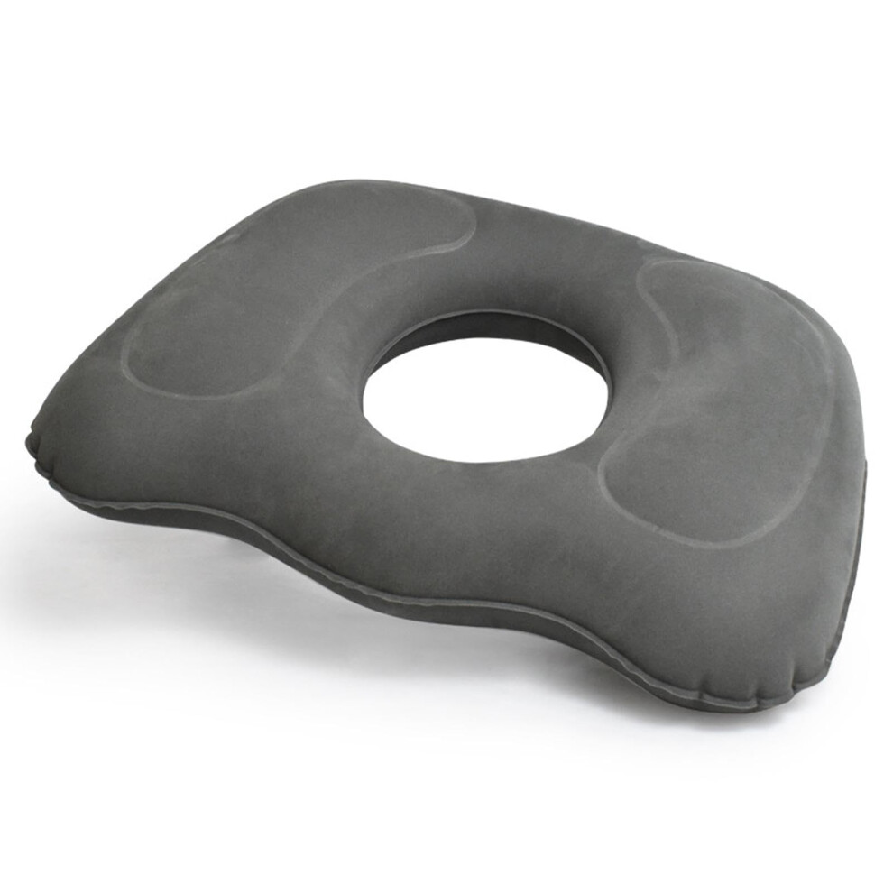 Grey Inflatable Donut Seat Cushion Coccyx Relief, Hemorrhoid Support, Wheelchair Compatible Breathable Anti-Decubitus Pad,