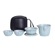Ceramic Travel Tea-for-One Set, Portable Teapot and 3 Porcelain Tea Cups, Japanese Style, Blue, Perfect for On-the-Go Tea Lovers