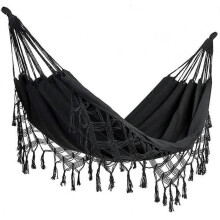 Double Hammock for Home or Outdoors, Indoor and Outdoor, Soft Cotton, Two Person, Patio, Yard, Porch, Lawn and Yard, Black, Max Load: 500 lbs