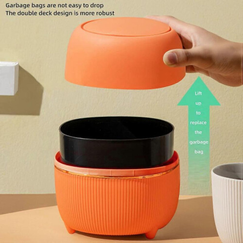 Mini Round Desktop Bin with Lid, Plastic, for Home, Kitchen, Bathroom, Office (Orange) 2