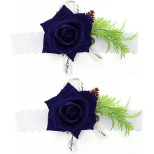 Wrist Corsages for Wedding - 2 Pieces Bridesmaid Silk Wrist Flower Bridal Corsage Wedding Ceremony Decoration Supply(Blue)