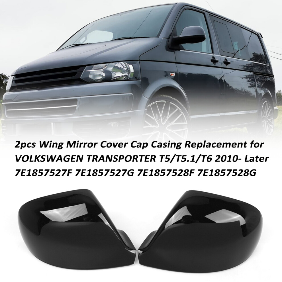 2Pcs Wing Mirror Cover Caps For Vw Transporter T5/T6 2010+ Black 4981348955909