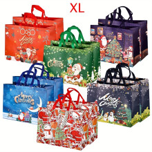 (XL) 12pcs Extra Large Christmas Tote Bags - Heavy-Duty Reusable Grocery & Gift Bags with Handles, Jumbo 17x12.8 Inch Non-Woven Fabric Shopping Bags