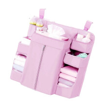 Modern Simple Baby Bed Storage Bag with Multiple Pockets and Adjustable Straps, Soft Fabric Portable Organizer for Baby Essentials