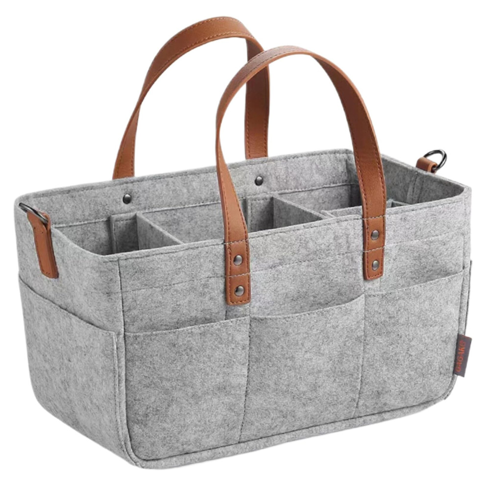 Baby Diaper Caddy Organizer - Portable Foldable Nursery Felt Bag For Diapers And Wipes, Changing Table Basket Grey