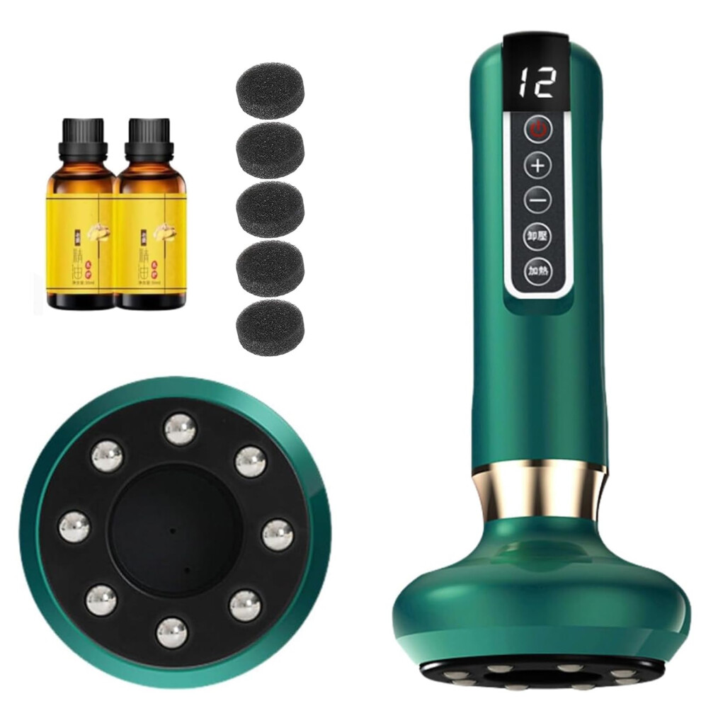 Green Handheld Cellulite Massager Tool - 12-Speed Electric Cupping Device With Heat For Thighs, Buttocks, Abdomen, Rechargeable