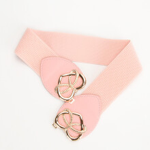 Women Pink Elastic Waist Belt Heart Buckle 67cm x 6cm