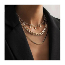 Punk Layered Necklace Gold Star Snake Bone Link Multilayer Choker Necklaces Layering Paperclip Necklace Chain Jewelry for Women Girls