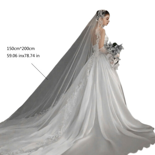 Elegant Wedding Bride Veil with Hair Comb Single Layer Flower 2