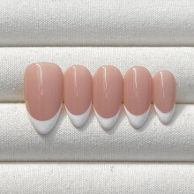 (Mid Almond, XS) Classic French Tip, Handmade Press On Nails, Salon Acrylic Gel quality, 10pcs, False Nails - FAIRY
