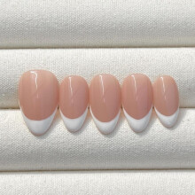 (Short Almond, Medium) Classic French Tip, Handmade Press On Nails, Salon Acrylic Gel quality, 10pcs, False Nails - FAIRY