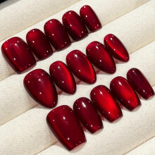 (Mid Coffin, Large) Red Wine, Handmade Press On Nails, Salon Acrylic Gel quality, 10pcs, False Nails - FAIRY