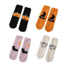 4Pairs Women Coral Fleece Socks with Halloween Cartoon Pattern