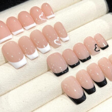 (Black Tip, Mid Coffin) Heart Tip, Handmade Press On Nails, Salon Acrylic Gel quality, 10pcs, False Nails - FAIRY
