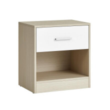 (Natural Beige + Classic White) VASAGLE Bedside Table, Side Table with Drawer, Handle, Open Compartment, End Table, for Bedroom, Living Room