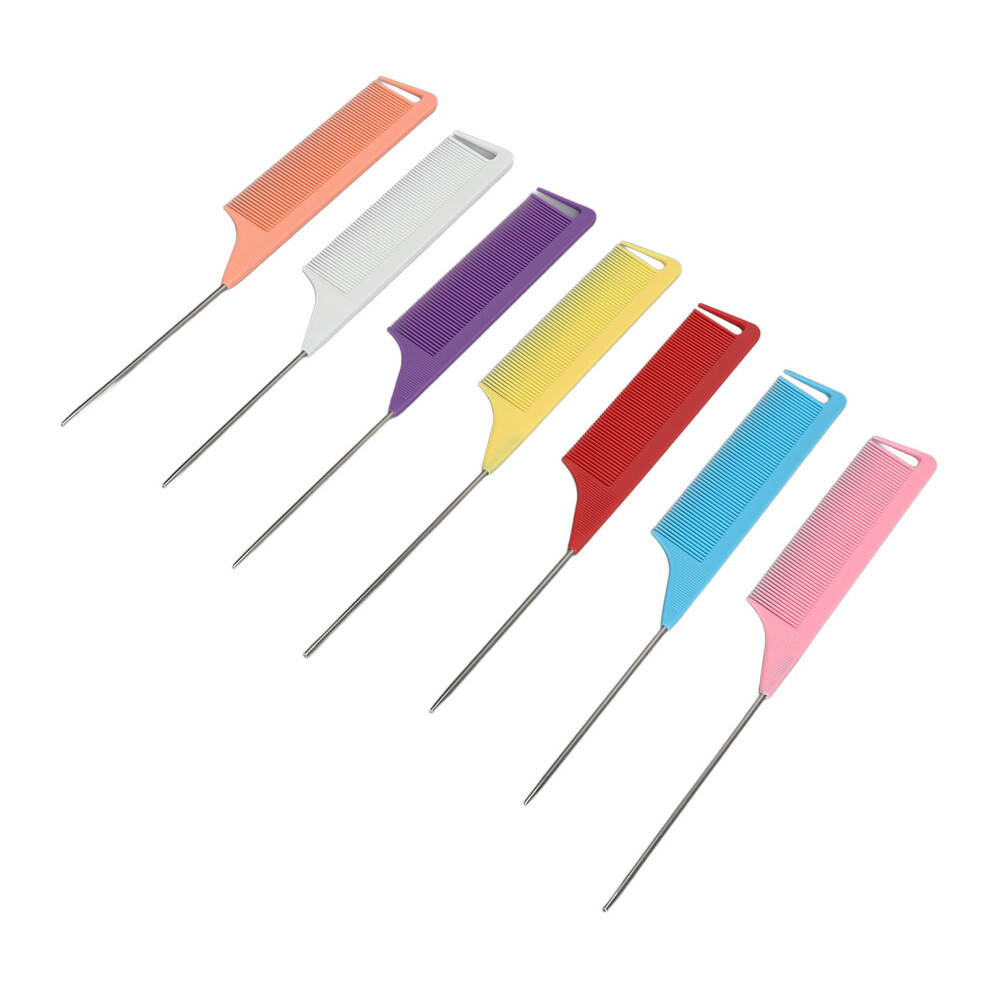 7 Colors Stainless Steel Rat Tail Comb Set, Heat Resistant, Fine Tooth