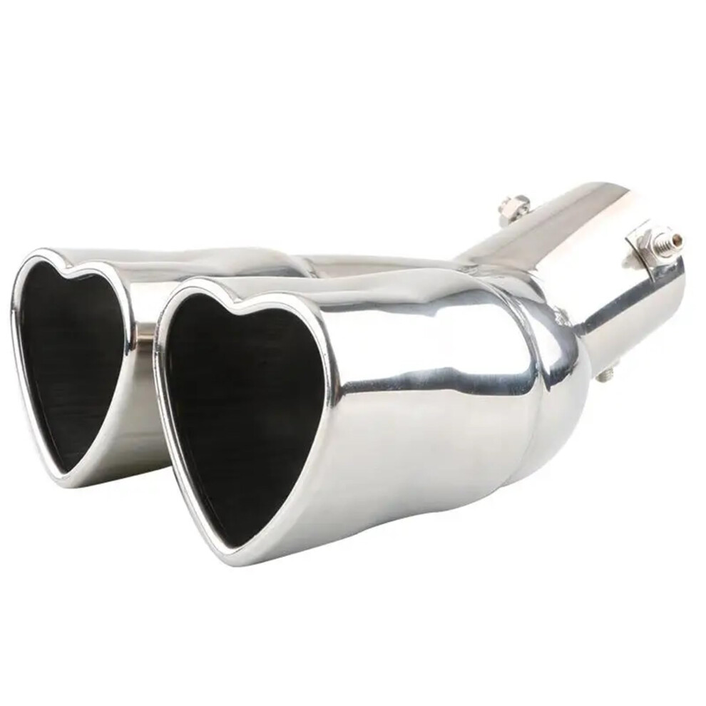 Car Tailpipe Muffler Tip - Double Pipe Heart-Shaped Stainless Steel Exhaust Tip For Bends - Outlet Design Silver 9016109789884