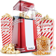 Air Popcorn Maker with Hot Air Circulation, One Touch Operation Movie Night Accessories, Healthy & Oil Free Snack Maker for Kids with 6 Boxes – Red