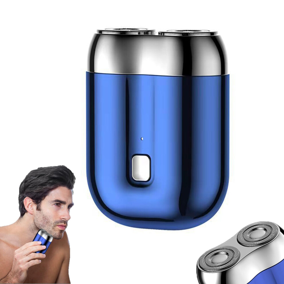 Blue Mini Dual-Head Electric Shaver For Men, Ipx6 Waterproof Rechargeable Razor, Wet & Dry Portable Shaving In