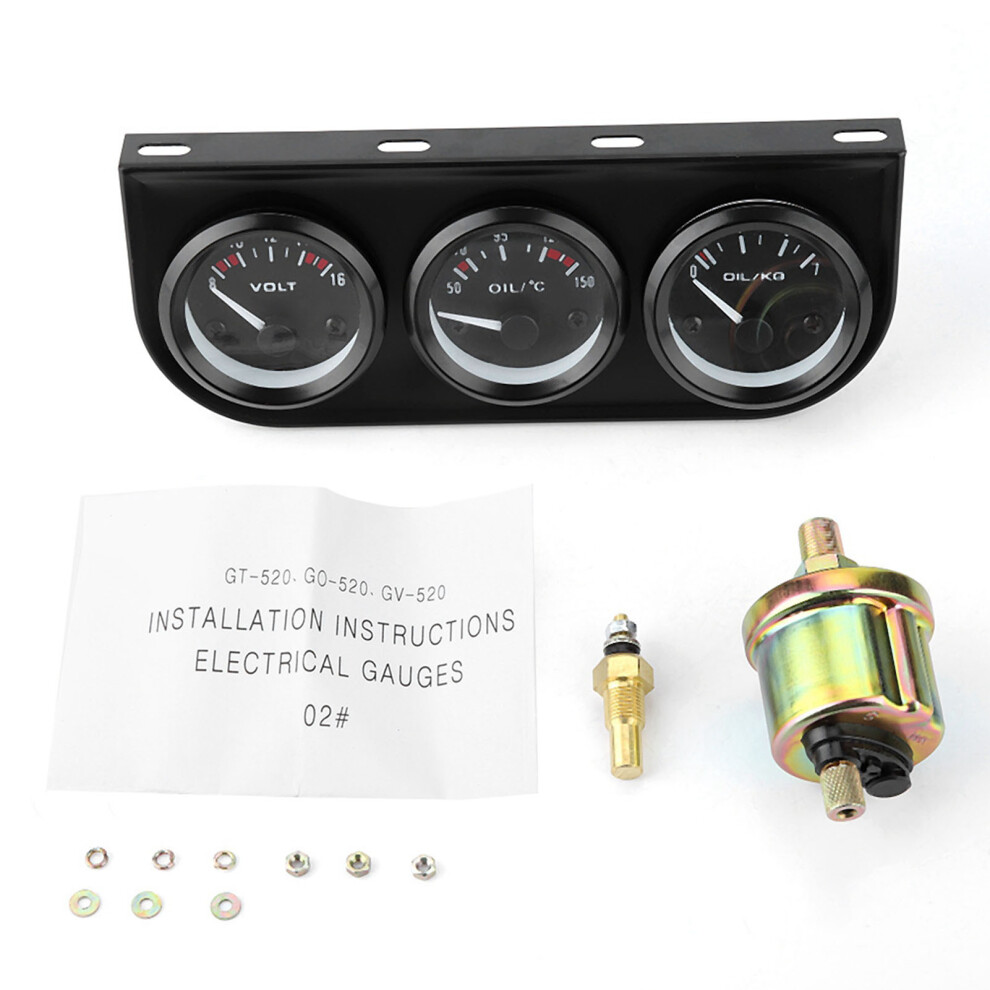 3 In 1 Triple Gauge Kit Voltmeter Water Temp Oil 8320539108575