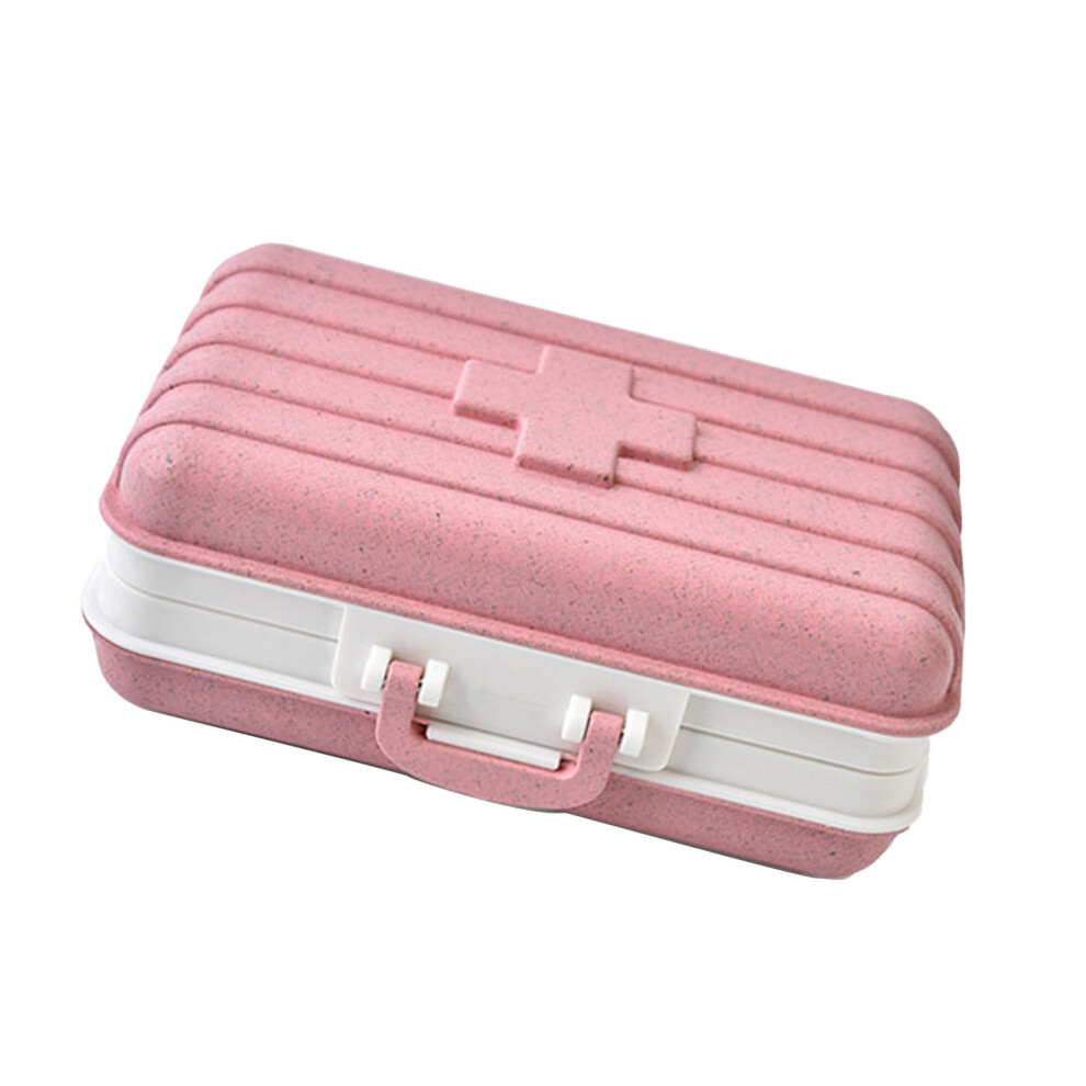 Portable Pink Travel Medicine Storage Box Wheat Straw Bio 6 Compartments