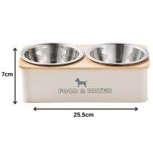 (Small) Small or Medium Raised Dog Feeder with 2 Stainless Steel Bowls for Food & Water - Double Diner Elevated Pet Food Water Station - Cream Stand
