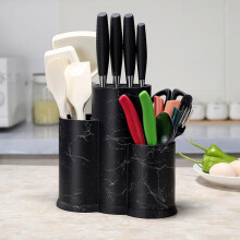 (black marble pattern, one-size) 3 in 1 Kitchen Knife Holder, Multifunctional Large Capacity Modern Simple Colorful Kitchen Utensils Storage Rack, Household Container for