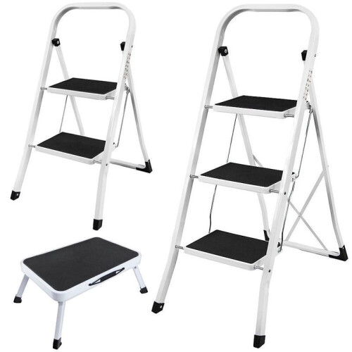 (Half Step Stool ) 1 2 3 Step Ladder Folding Portable Compact Heavy Duty Iron Anti-Slip Mat Stool 1