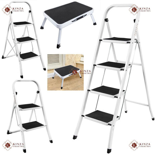 (Half Step Stool ) 1 2 3 Step Ladder Folding Portable Compact Heavy Duty Iron Anti-Slip Mat Stool 2