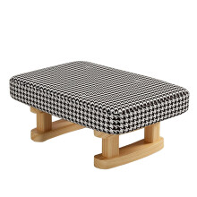 Wooden Foot Stool, 16-Inch Rectangle Ottoman with Stable Legs, Houndstooth Design for Living Room and Bedroom