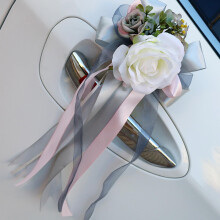 4 Pieces White Rose Wedding Car Decoration Ribbons and Bows, Luxury Floral Car Ceremony Decor for Weddings