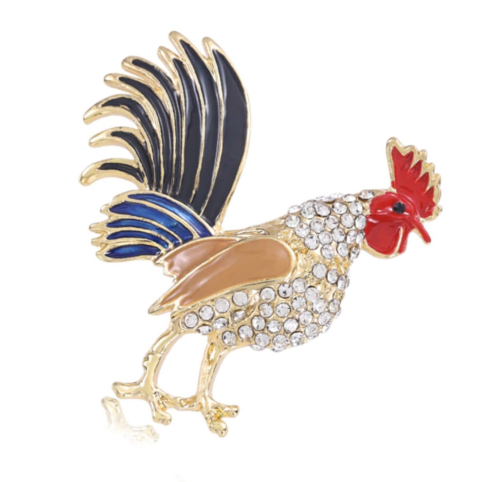 Delicate Alloy Animal Brooch Multicolour Crystal Rooster Pin