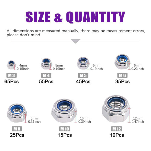 250Pcs Stainless Steel Lock Nut Locknuts Assortment Kits 2