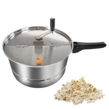 Popcorn Maker Manual Stirring Machine, Non-Stick Stainless Steel Stovetop Pot with Heat Insulation Handle and Lid