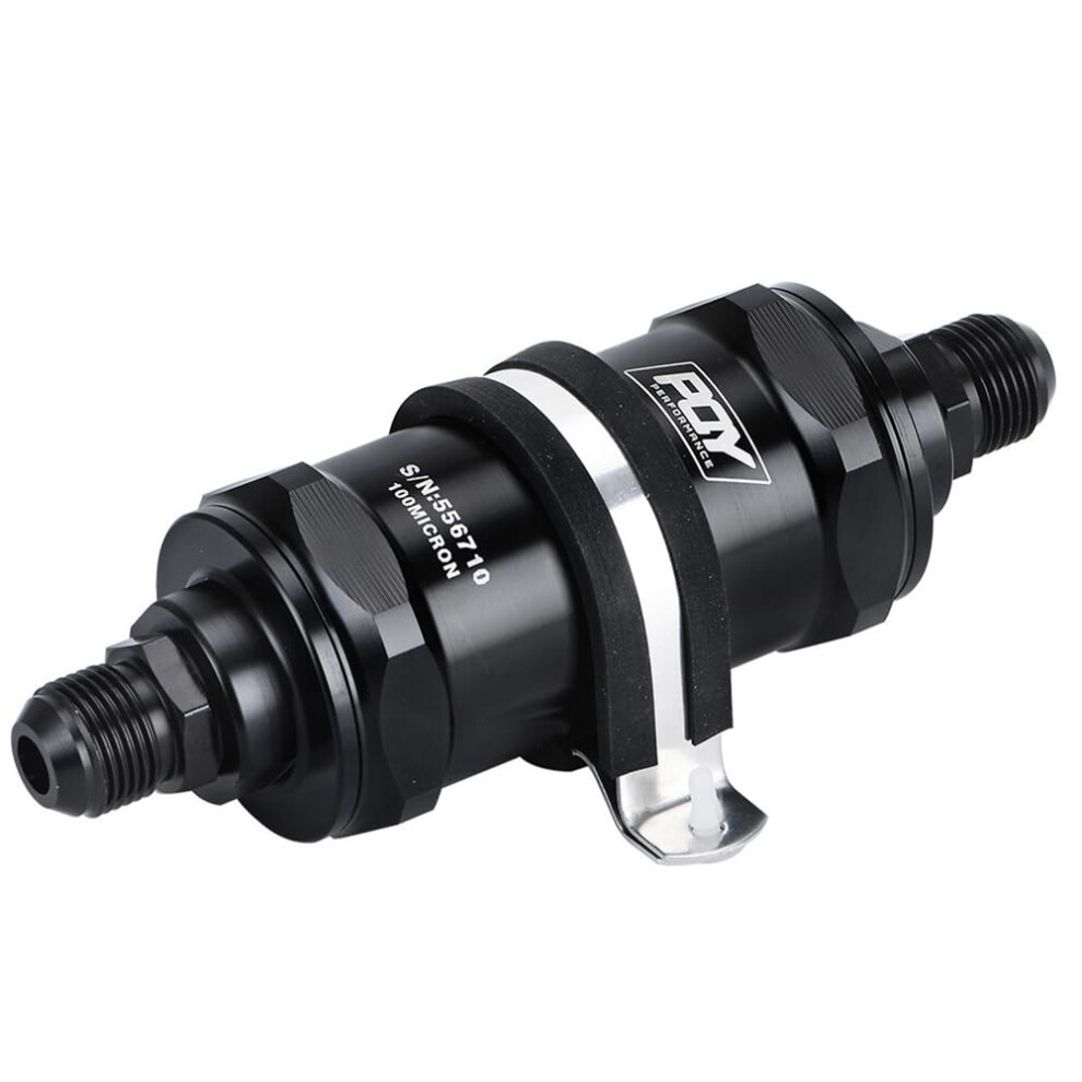 An10 Inline Fuel Filter For E85, 100 Micron Stainless Steel Element, Black 6447073611698
