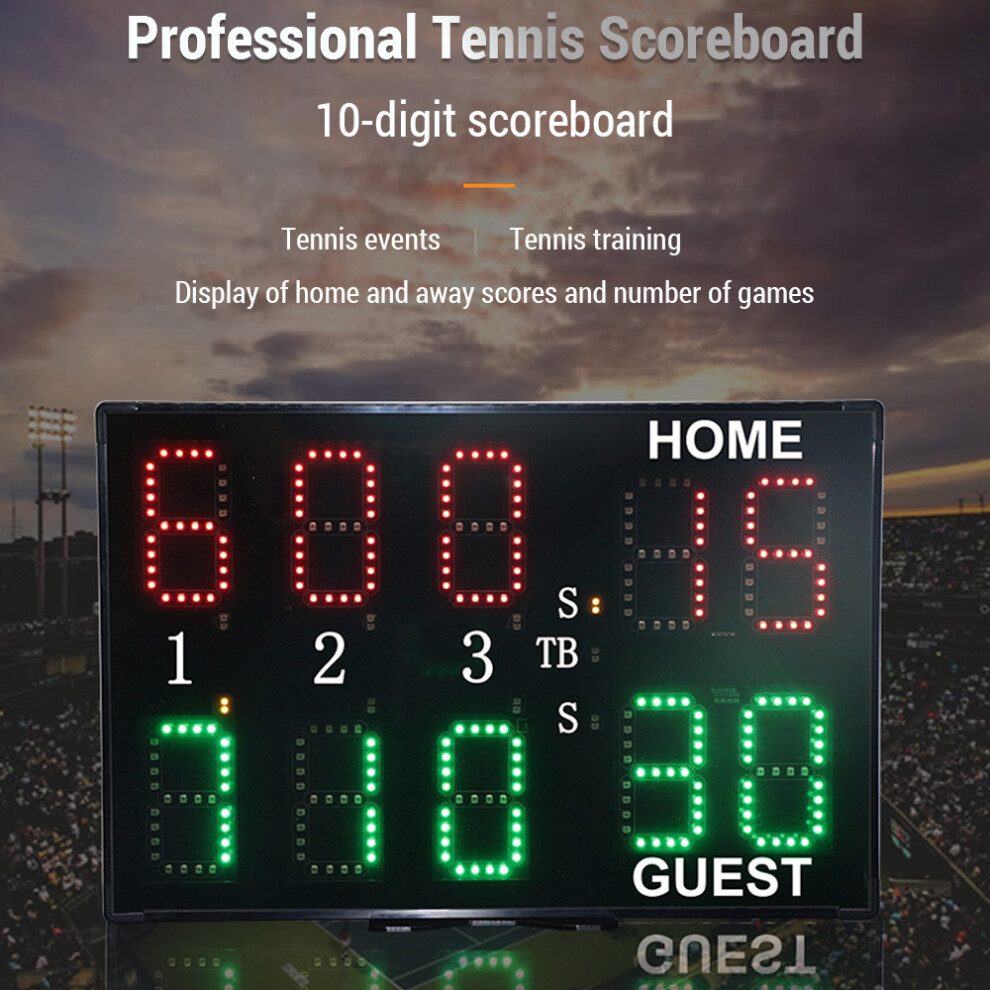 Electronic Tennis Scoreboard 10-Digit LED Remote Control 37.5cm Black-image-OPC-PKF8NR6-NEW