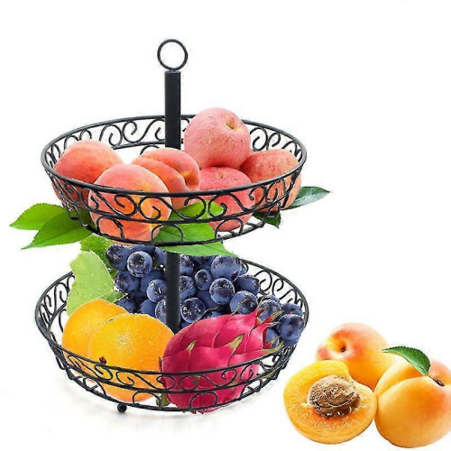 Fruit Basket 2 Tier Metal Fruit Bowl Vegetable Basket - Black 1