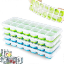 4 Pack Silicone Ice Cube Trays with Lid, Space Saving And Stackable, Lfgb