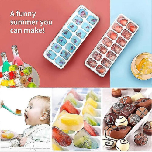 4 Pack Silicone Ice Cube Trays with Lid, Space Saving And Stackable, Lfgb 1