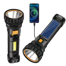 Solar Torch LED USB Rechargeable 3 Modes Waterproof Power Bank Torch for Fishing Outdoor Emergency 2 Pack