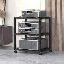 Mobile AV Media Stand Rolling DVD CD Audio Rack Tower Holder Cart Black 3 Layer Storage for Home Stereo System and DVD Player