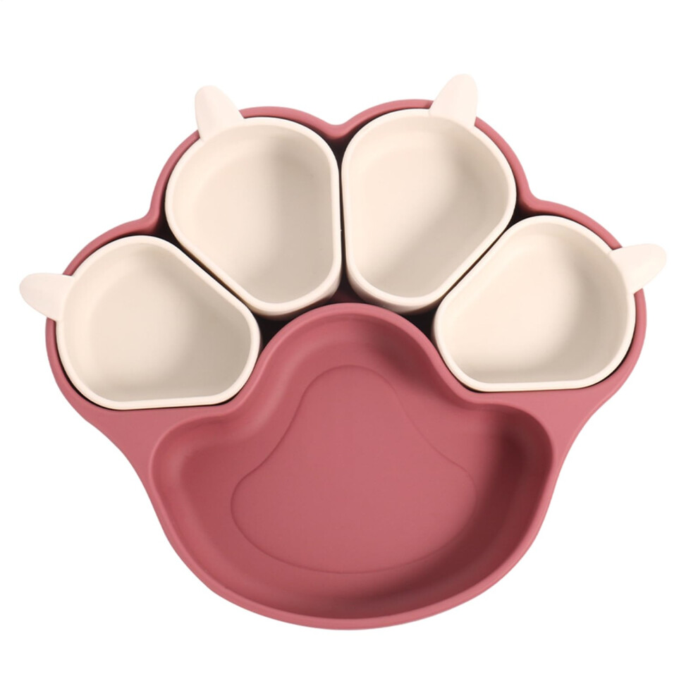Suction Cup Plate - Silicone Toddler Plates with Cat Claw Design, Divided Baby Suction Plate for Dining, Family Red