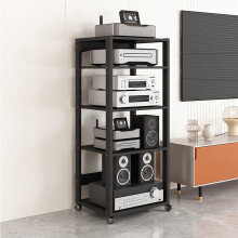 Media Stand 50x40x131cm, Mid-Century Modern Audio Rack Tower for Stereo, Game Console, DVD Shelf, AV Media Corner Shelf