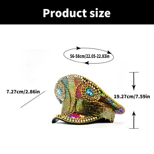 Rainbow Studded Captain Hat Jewel Rivet Navies Hat Adjustable 2