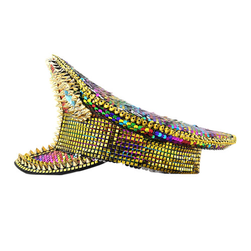 Rainbow Studded Captain Hat Jewel Rivet Navies Hat Adjustable