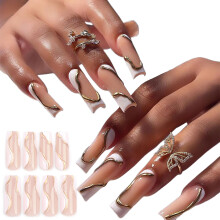 Wearable Nail Art Set with Long Square French Designs and