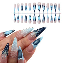 1 Set French False Nails Full Cover Stick on Nails 3D Flower