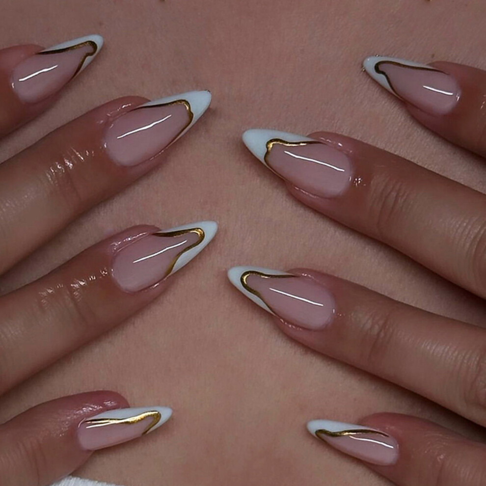 1 Set Almond Artificial Nails French Tip Press On Nails False