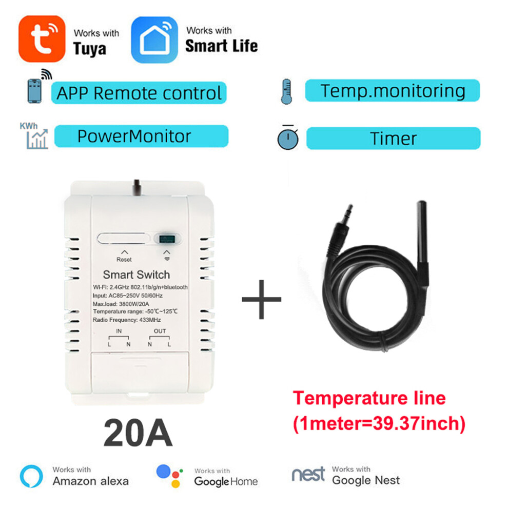 Wifi Energy Circuit Breaker Switch 16A 20A Temp Monitoring Smartphone Control 4651348987032